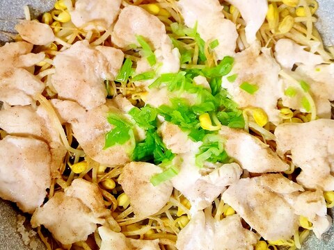 【フライパン一つで】鶏ささみと豆もやしのねぎ塩蒸し